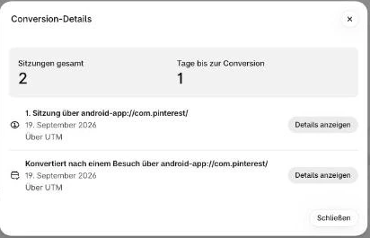 Shopify-Bestelldetail: der echte Pinterest-Kauf mit zwei Sitzungen direkt aus der Pinterest-App